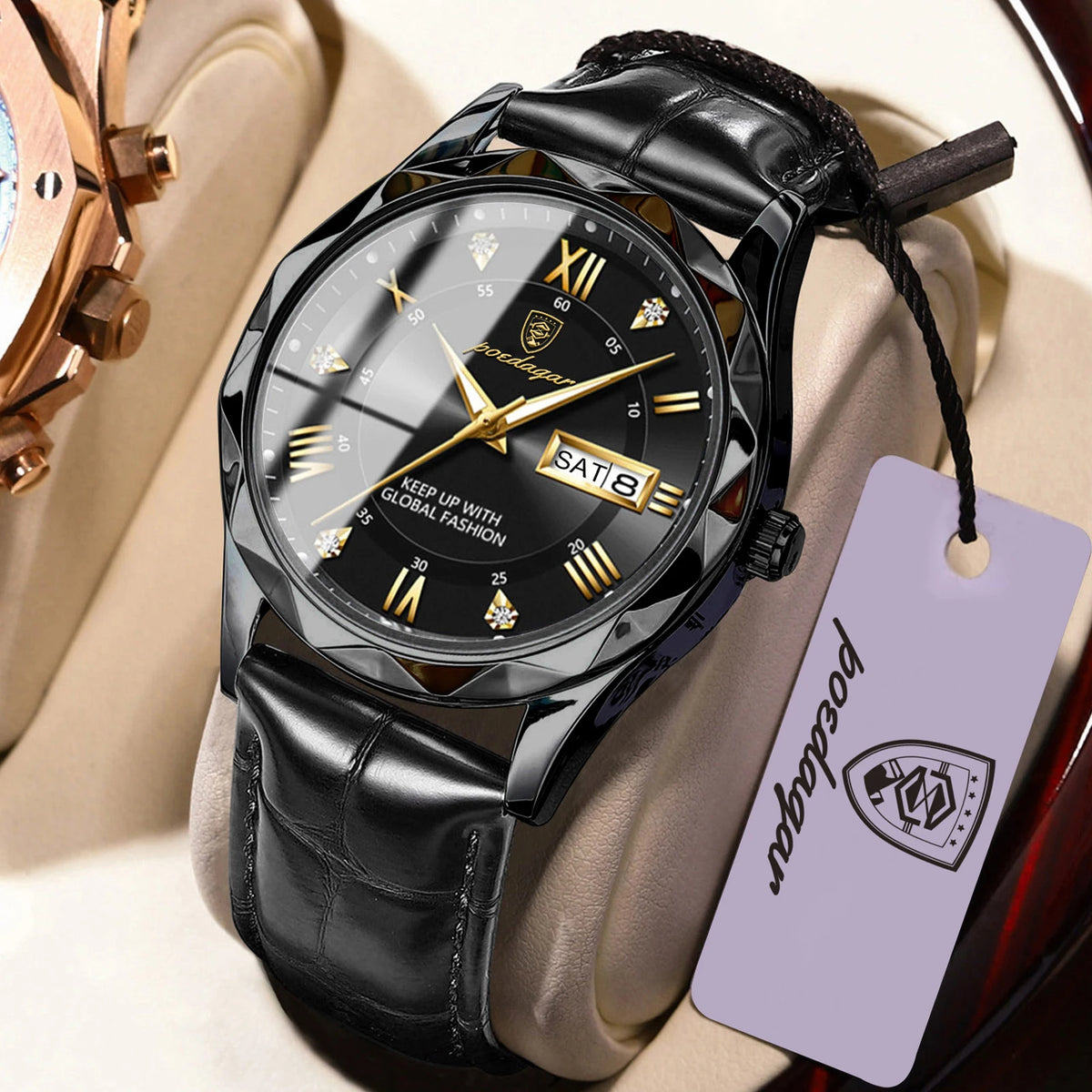 Reloj de pulsera para hombre POEDAGAR, diseño moderno, resistente al agua, luminoso, con calendario semanal, cuarzo, correa de piel, estilo ejecutivo