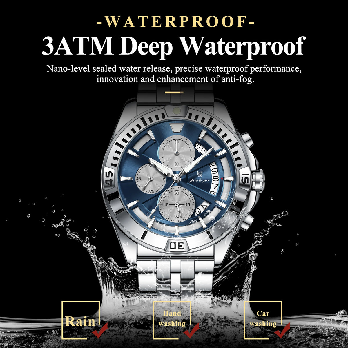 POEDAGAR Fashion Man Wristwatch Luminous Waterproof Stainless Steel Men Watch Date Chronograph Quartz Sports Men's Watches Reloj