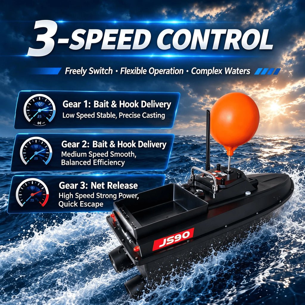 JS90 12V GPS Fishing Bait Boat Speed 280m/Min 100 Fishing Spots 3KG Load Auto Cruise & Return 3-Speed Adjustment  Anti-Cap Ball