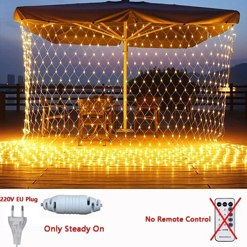 Guirnalda de luces LED de malla para Navidad, cortina de luces de hadas, resistente al agua para exteriores, 3M-18M, para decoración de fiestas, jardines y bodas