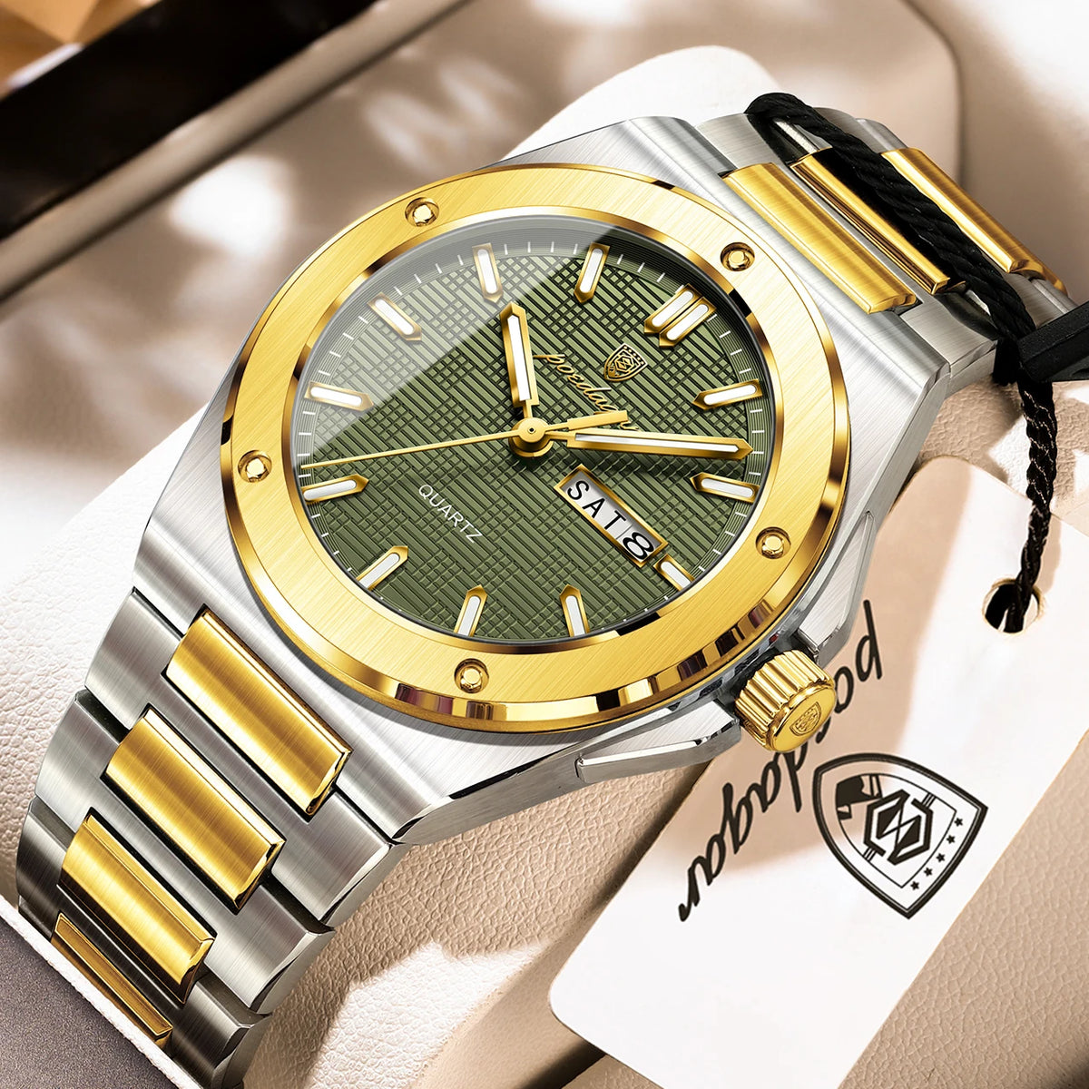 Reloj de pulsera para hombre POEDAGAR, original, de cuarzo, con fecha y día, resistente al agua, luminoso, de acero inoxidable, moderno.