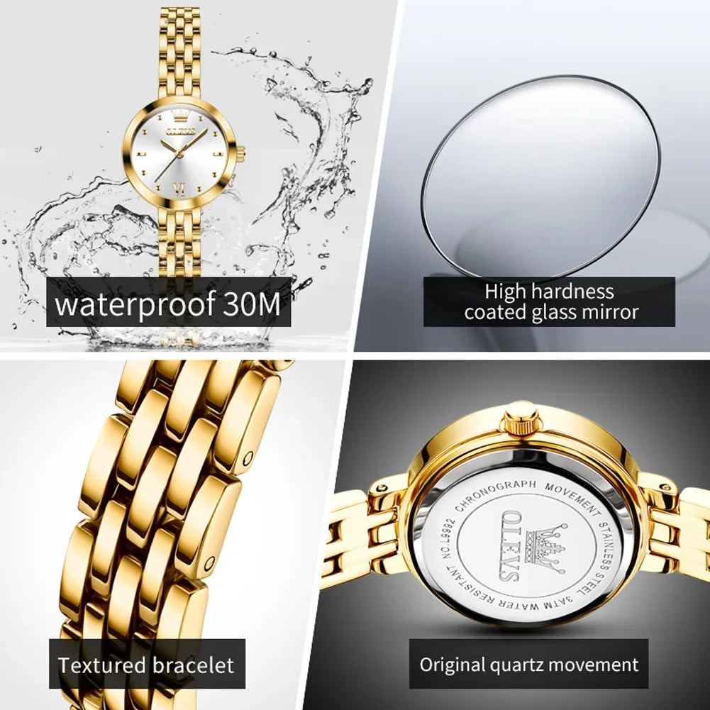 Relojes de lujo para mujer OLEVS 9992, elegante reloj dorado de lujo para mujer, reloj de pulsera de cuarzo resistente al agua, Relojes Para Mujer