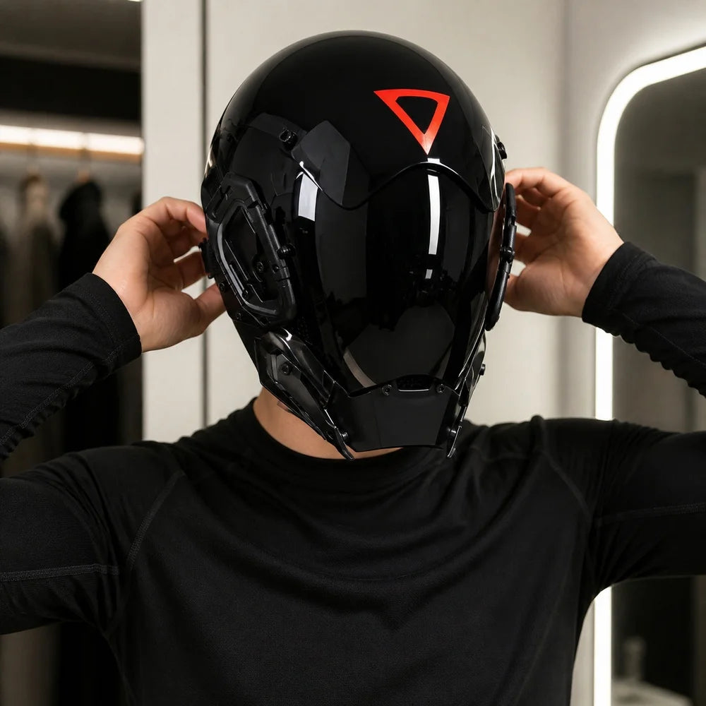 Máscara facial completa con luces LED de estilo cyberpunk, ideal para disfraces futuristas de Halloween, eventos de cosplay, festivales, actuaciones en escenarios y fiestas; accesorio para casco.