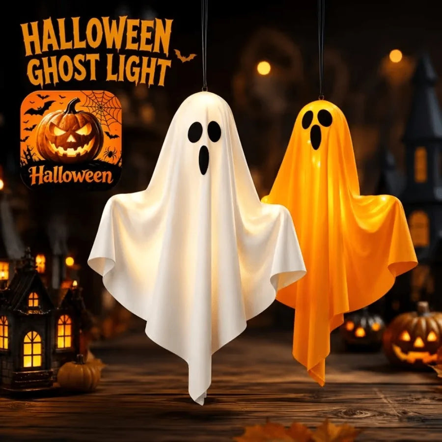 Decoraciones de fantasmas colgantes con luz LED para Halloween, adornos de fantasmas espeluznantes de brillo cálido para el hogar, decoración de fiestas de Halloween en dormitorios