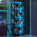 Estantería vitrina de 4 niveles con luz LED RGB azul y marco metálico negro