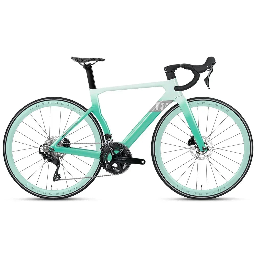 Bicicleta de carretera TWITTER T8pro 105 Kit R7120-24 velocidades, cableado interno, frenos de disco hidráulicos R7070, bicicleta aerodinámica de fibra de carbono T800