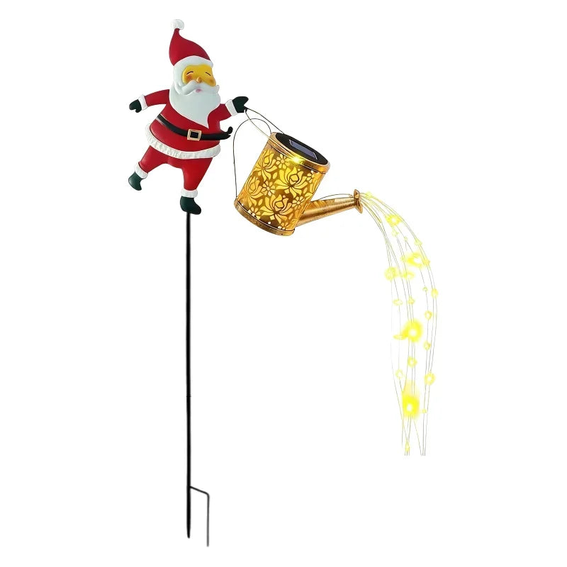 Christmas Santa Claus Kettle Solar Ground Lamp, LED Night Light Waterproof Outdoor Garden Lawn Decorative Light for Holiday Yard