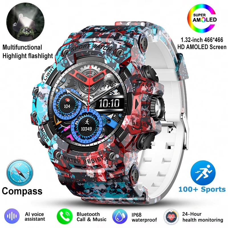Reloj inteligente militar para hombre 2026, para exteriores, con más de 100 modos deportivos, brújula, frecuencia cardíaca, llamadas por Bluetooth, resistente al agua IP68 y diseño robusto