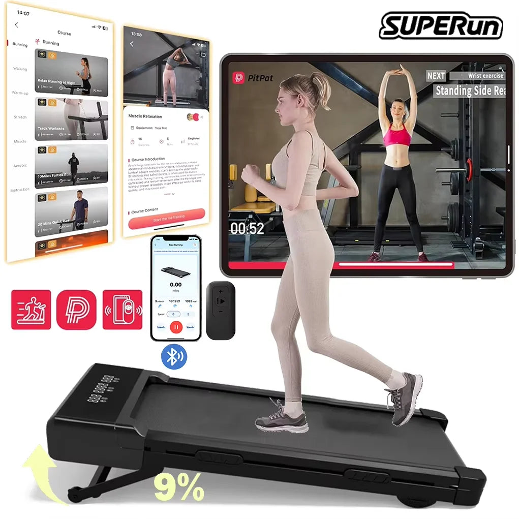 Cinta de correr plegable 9% inclinada, almohadilla para caminar de 3,8 mph/6 kph para cintas de correr caseras, pantalla LCD, monitoreo por aplicación, máquina de ejercicio con Motor de 3,0 HP