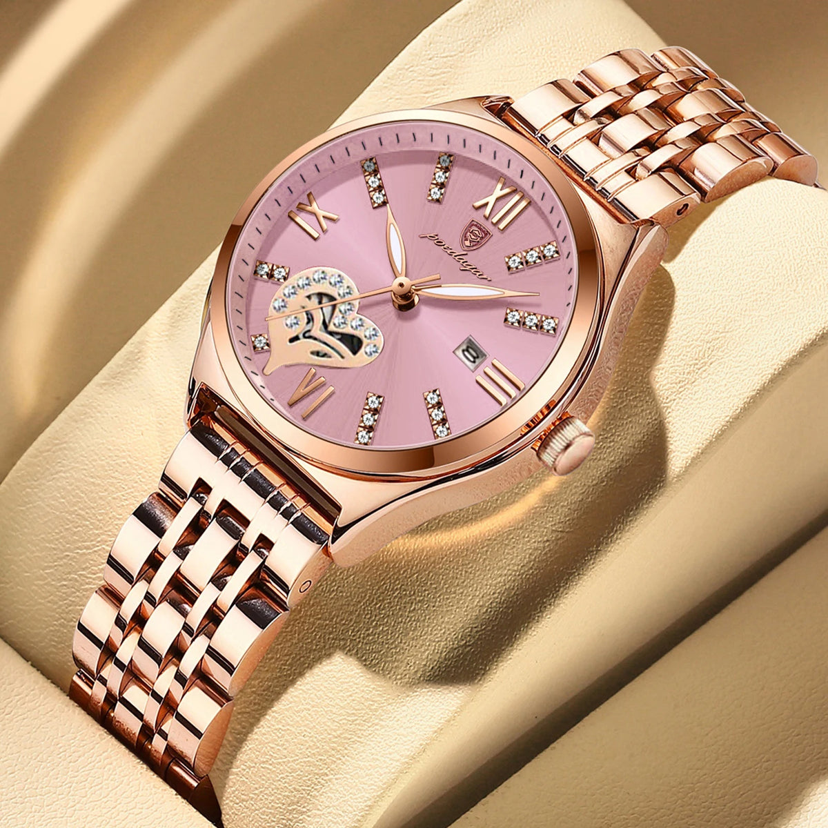 POEDAGAR Reloj de pulsera de lujo para mujer, resistente al agua, luminoso, con fecha, de cuarzo, elegante, para dama