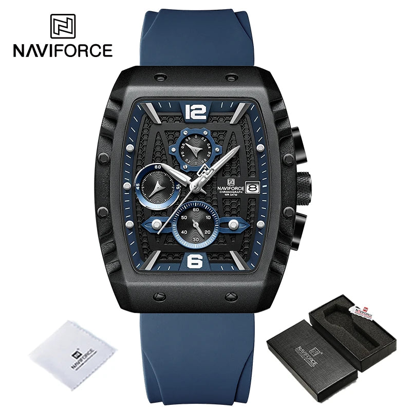 Reloj de cuarzo multifunción NAVIFORCE para hombre, deportivo, resistente al agua, con correa de silicona, calendario y cronógrafo, modelo NF8025