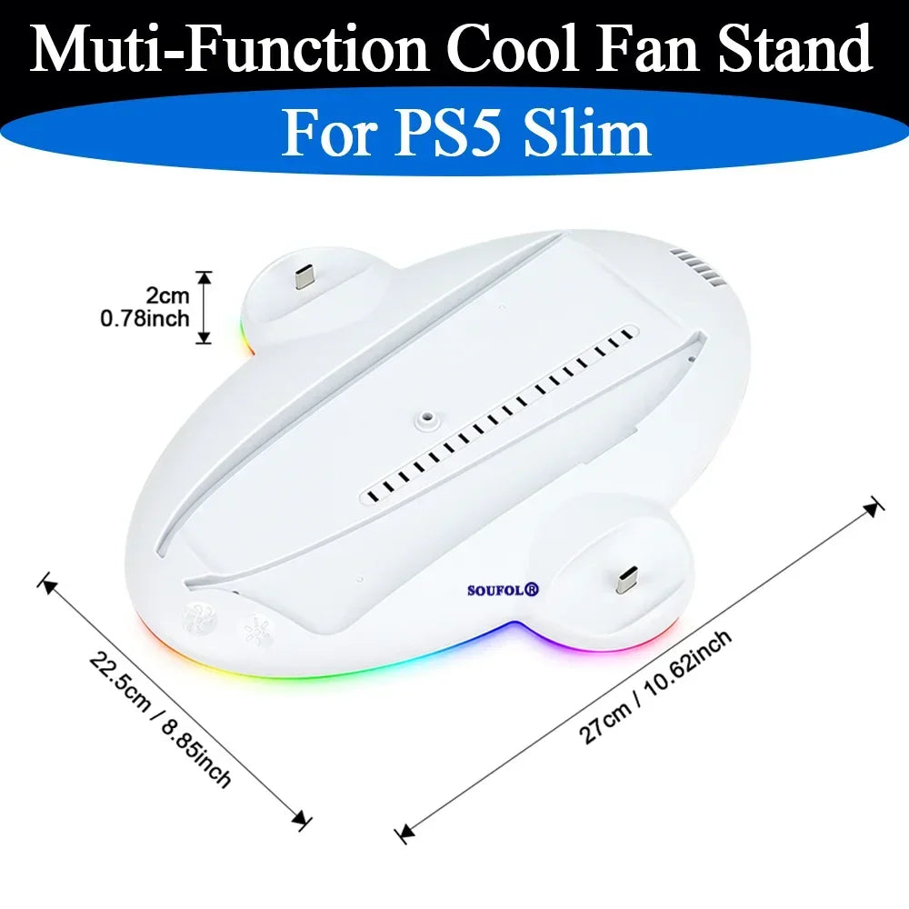 RGB Vertical Stand Charging Dock For PS5 Slim Muti-function Cooling Fan Stand With LED Light For PS5 Slim Console Accessories