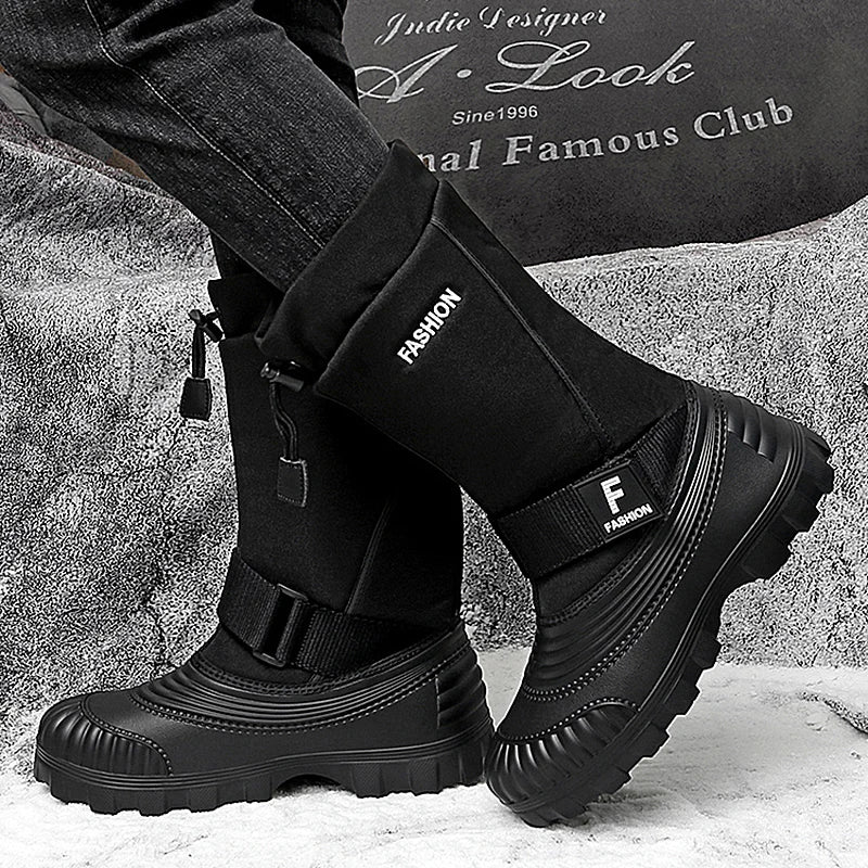 STRONGSHEN-Botas de nieve impermeables para hombre, botas de trabajo de algodón, antideslizantes, cálidas, de media pantorrilla, para pesca y esquí, para invierno
