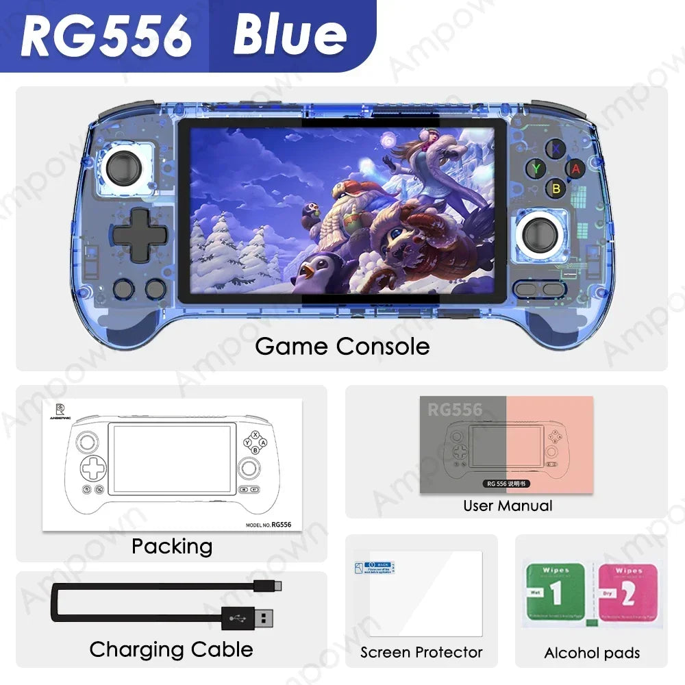 Consola de juegos portátil ANBERNIC con pantalla AMOLED de 5.48'', sistema operativo Android 13, batería de 5500 mAh, Bluetooth 5.0, consola de juegos retro, reproductor de videojuegos portátil RG556