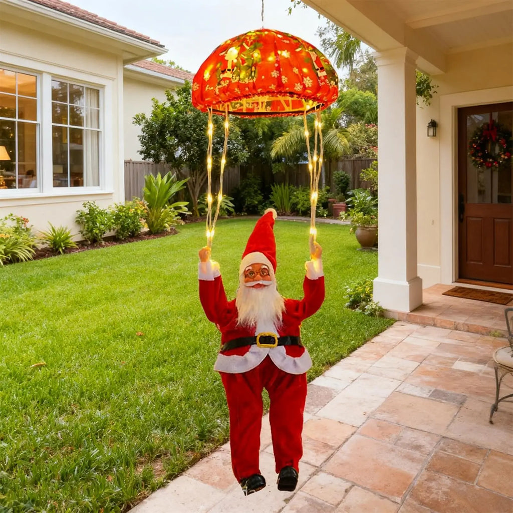 Luces solares decorativas de Papá Noel en paracaídas, luces navideñas solares para exteriores con 8 modos LED, lámpara solar colgante impermeable
