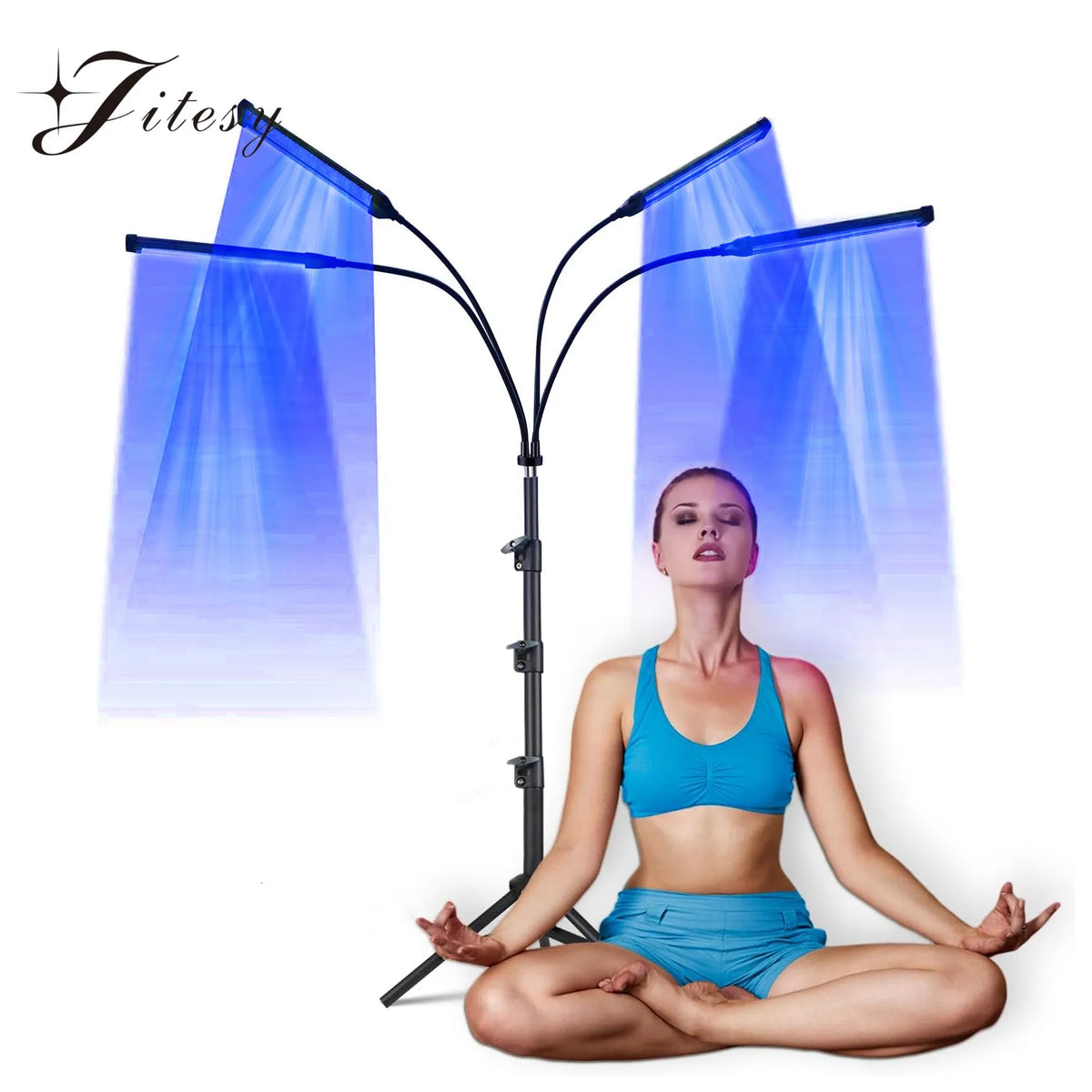 Lámpara de bronceado de 60W Máquina de bronceado UV de 4 cabezales 432 LEDS Longitud de onda de luz azul 460 nm y 490 nm 360 °   Luz bronceadora de solario de rotación
