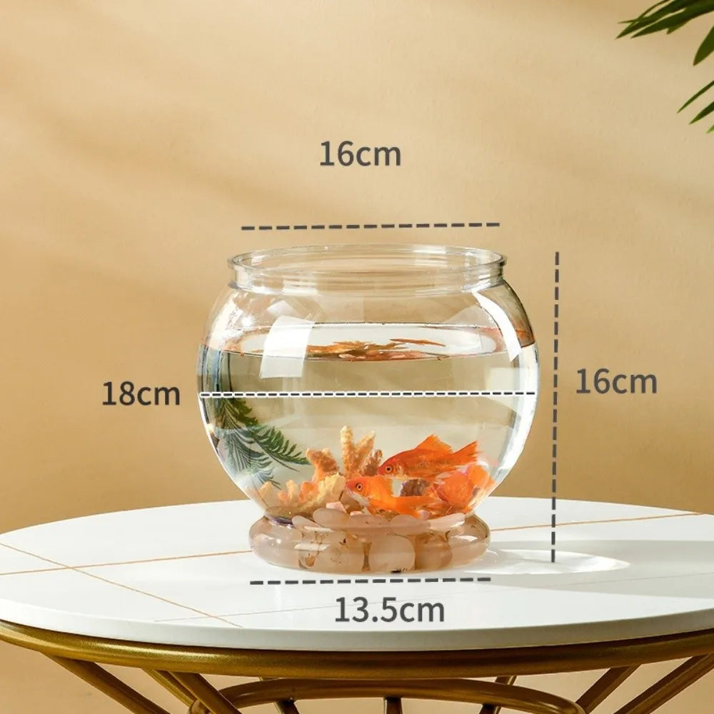 Nueva pecera redonda transparente irrompible, acuario de plástico ligero, pecera pequeña para decoración del hogar