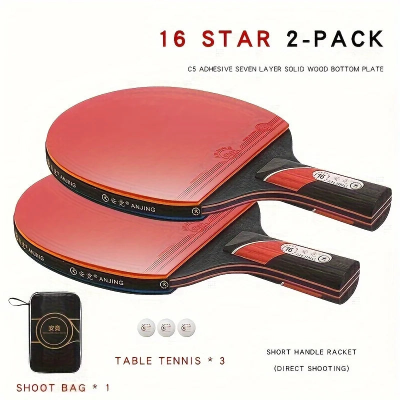Raqueta de Tenis de Mesa Oficial de 16 Estrellas, Paleta Individual Profesional, Estilos Penhold y Shakehand, Fibra de Carbono Genuina para Competición