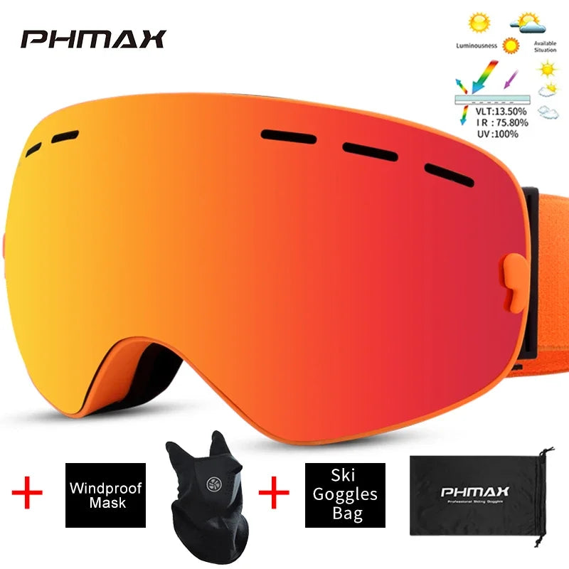 PHMAX gafas de esquí para hombre, gafas de Snowboard para mujer, gafas de sol de invierno para nieve al aire libre UV400, lentes de doble capa, gafas de esquí antiniebla