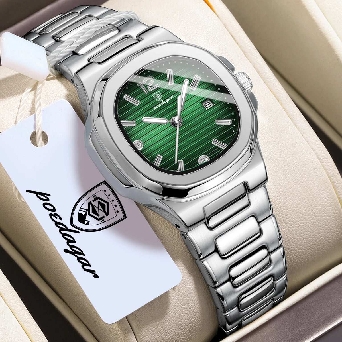 POEDAGAR Reloj de mujer de moda, luminoso, impermeable, de acero inoxidable, reloj de cuarzo con fecha, elegante reloj de pulsera para dama