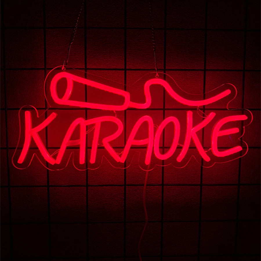 Letrero neón LED rojo con texto KARAOKE estilo 3D