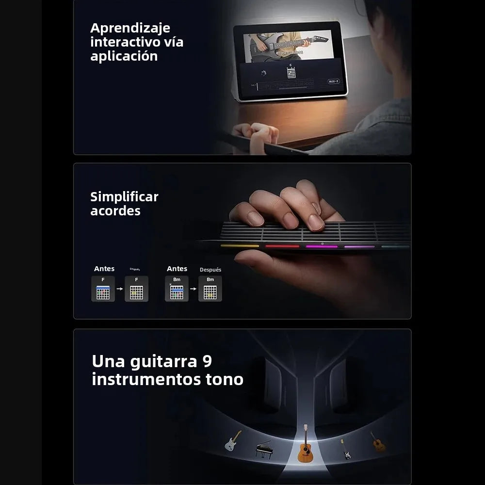 AeroBand Guitarra eléctrica Sin dolor Cuerda de silicona Viaje Todo en uno 9 estilos de sonido Bajo acústico con micrófono altavoz