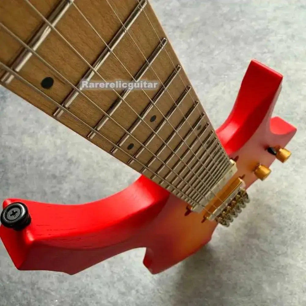 Nueva Guitarra Eléctrica Roja sin Cabeza, Cuerpo de Fresno Tostado, Mástil de Arce Tostado, Trastes de Acero Inoxidable, Dos Pastillas Humbucker, Puente de Latón