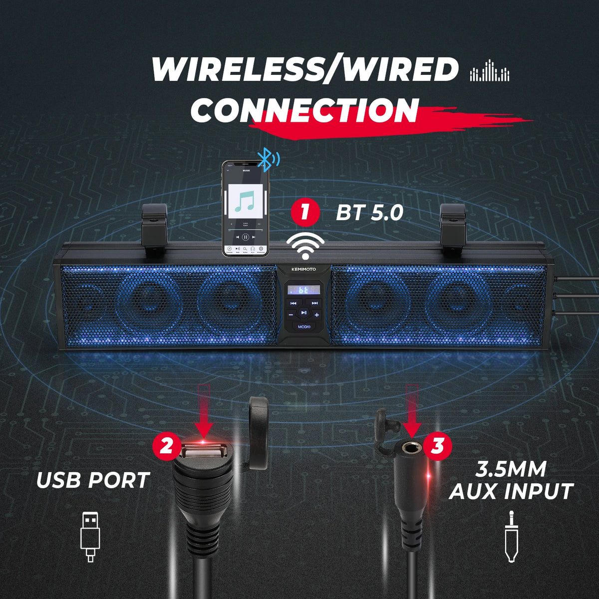 Barra de Sonido RGB para UTV, Altavoz Bluetooth de 600W, Compatible con Barras Antivuelco de 1.5-2.25, Compatible con Polaris RZR Ranger para Can-Am Maverick X3/ R