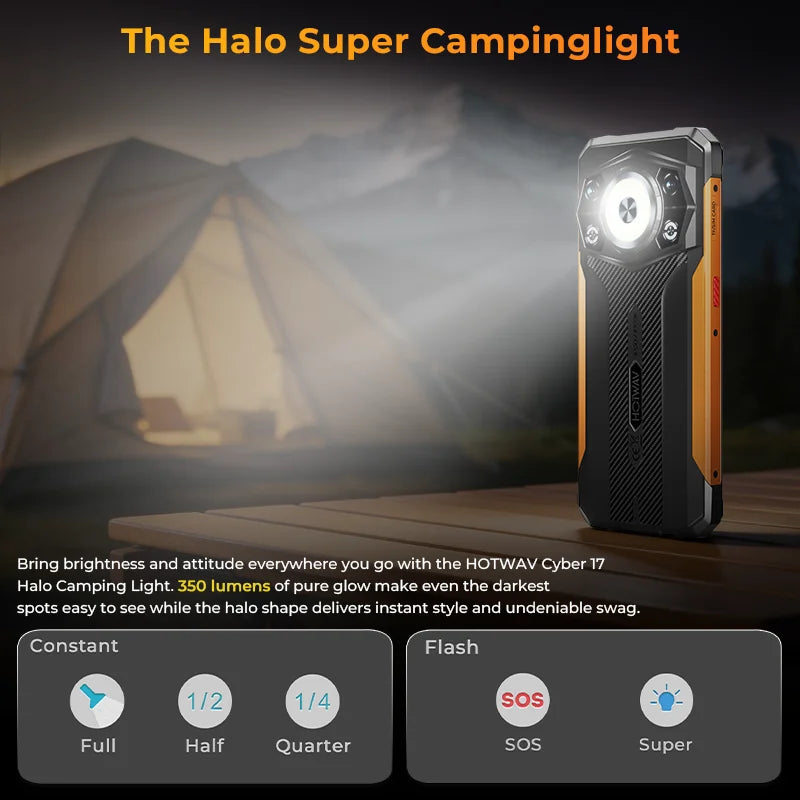HOTWAV Cyber 17 Rugged Smartphone Android 16 6.75'' 120Hz RGB Dynamic Light Mobile Phone 350LM 6200mAh 20W 6GB 128GB Cellphone
