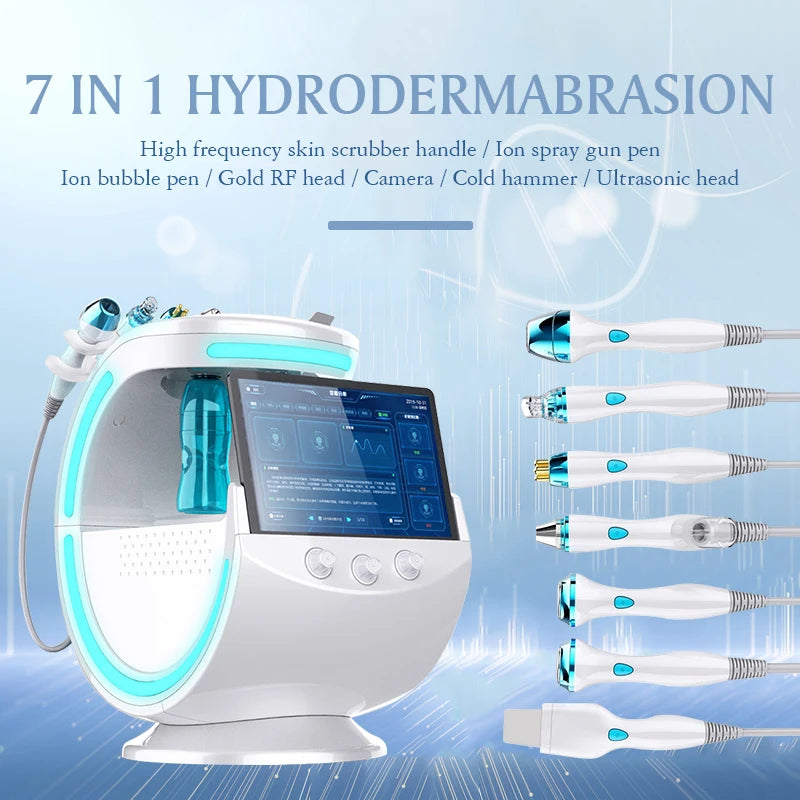 Máquina Hidrofacial Inteligente 7 en 1 Azul Hielo, Profesional y Portátil, Dermoabrasión, Lo Último en Dispositivos de Cuidado Facial para Uso en Salón y en Casa