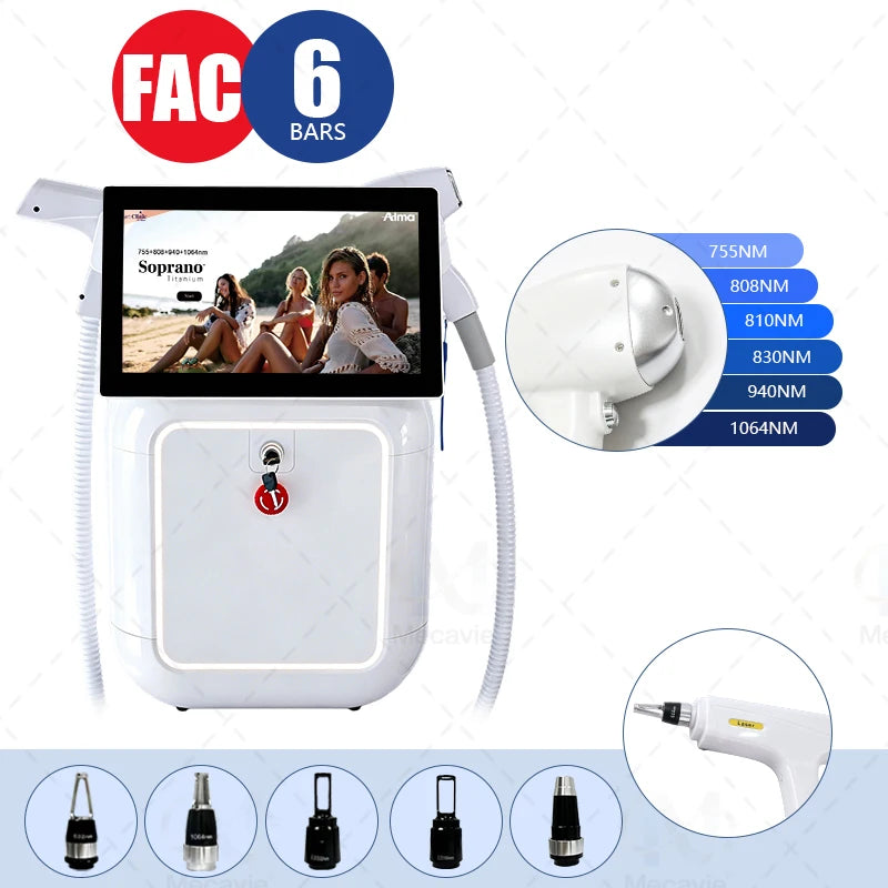 Máquina de depilación y eliminación de tatuajes con láser de diodo de picosegundos de 808 nm, 2 en 1, con 4 longitudes de onda ajustables: 755/808/940/1064 nm.