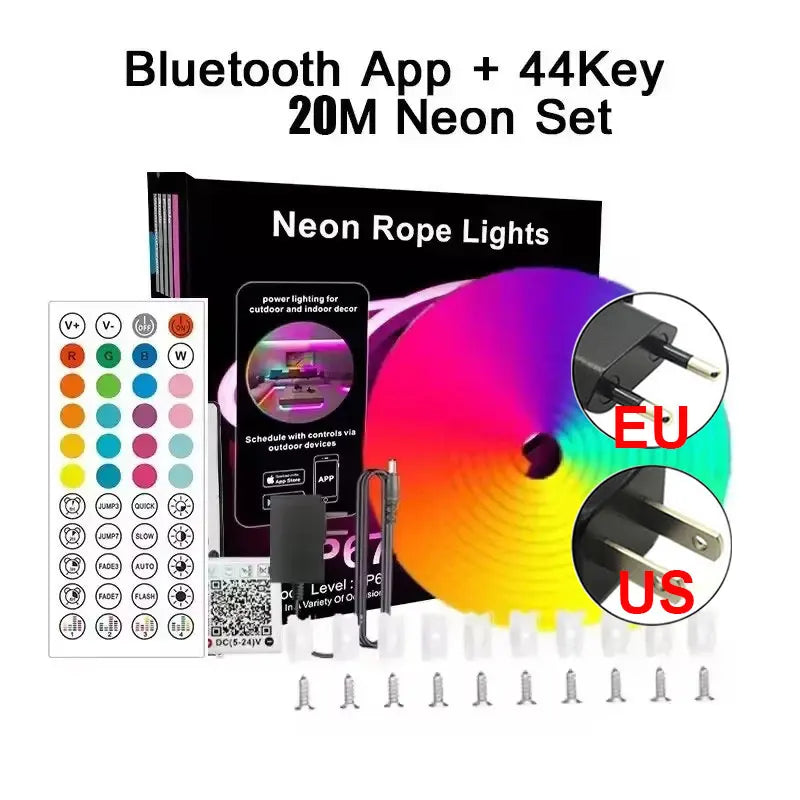 Neon Rope Light 24V 5M 10M 15M 20M 30M Rgb Bluetooth Neon Led Strip Light Outdoor Waterproof Multicolor Neon Flexible Diode Tape