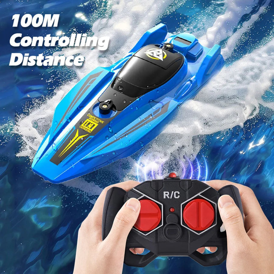 Barco a control remoto de 2.4GHz, 5 velocidades, barco radiocontrol impermeable, lancha rápida a control remoto, juguete de PVC para niños, regalo
