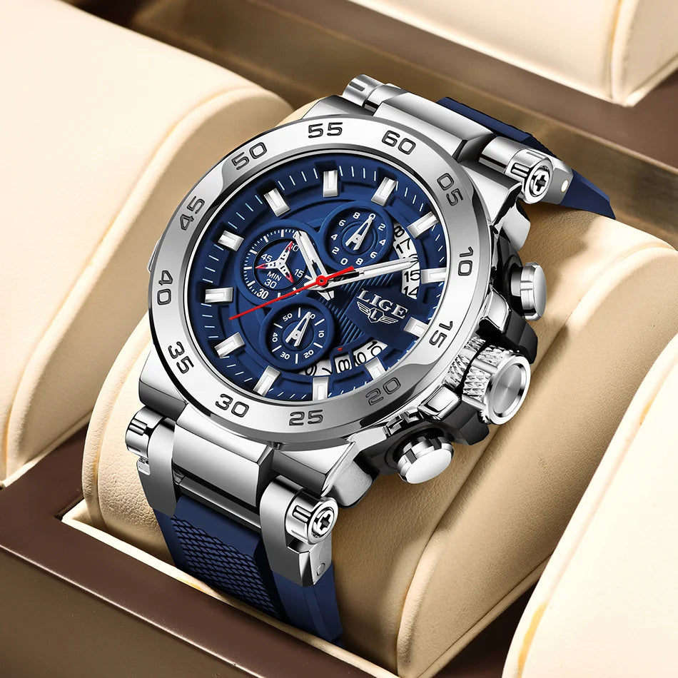 Reloj militar para hombre LIGE 2026, de lujo, con correa de silicona, reloj deportivo de cuarzo, de marca superior, resistente al agua, con calendario y cronógrafo.