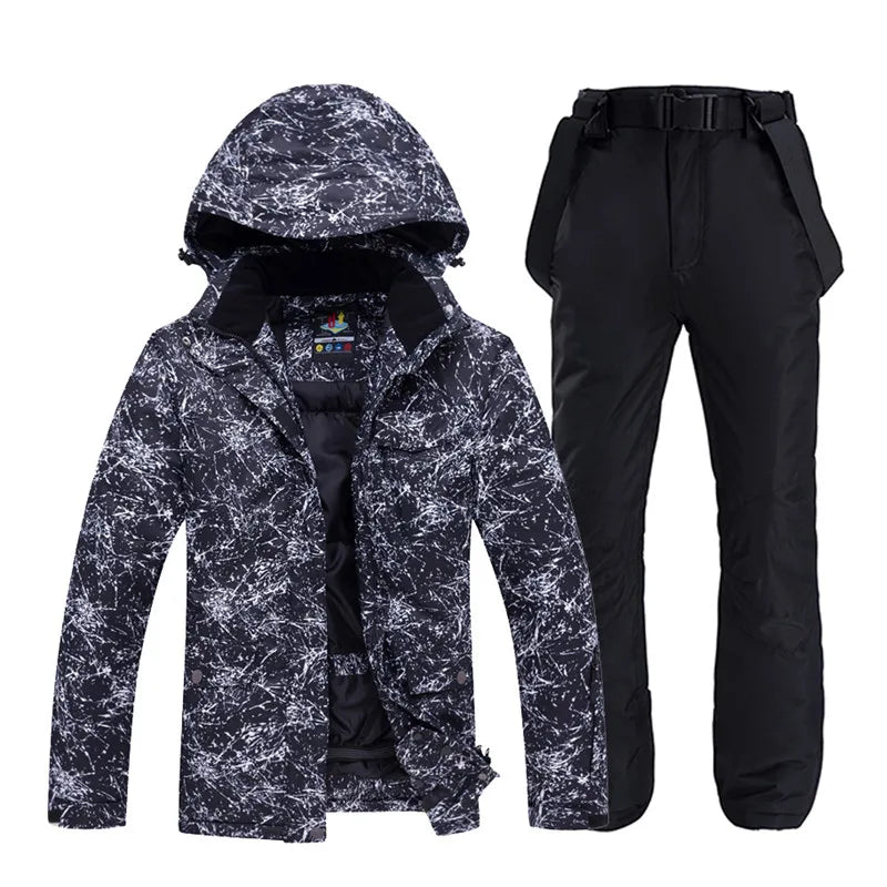 -30 Conjuntos de trajes de nieve blancos para hombres o mujeres Ropa de invierno al aire libre Ropa de snowboard Disfraces impermeables Chaqueta de esquí + Baberos de pantalón de nieve
