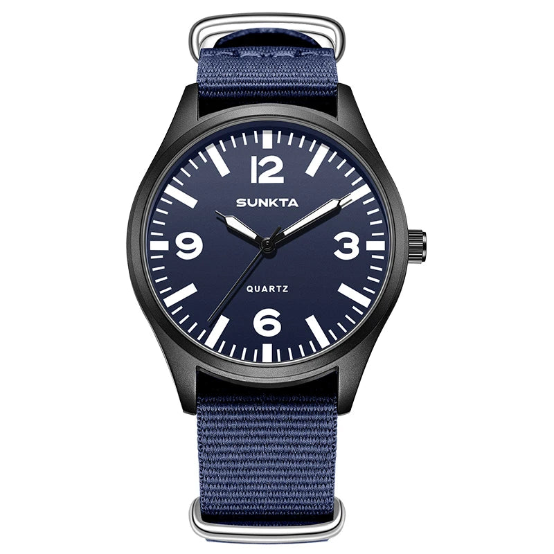 SUNKTA Brand Luxury Men Quartz Watch Date Nylon Leather Waterproof Luminous Military Sports Watches For Men relogios masculino