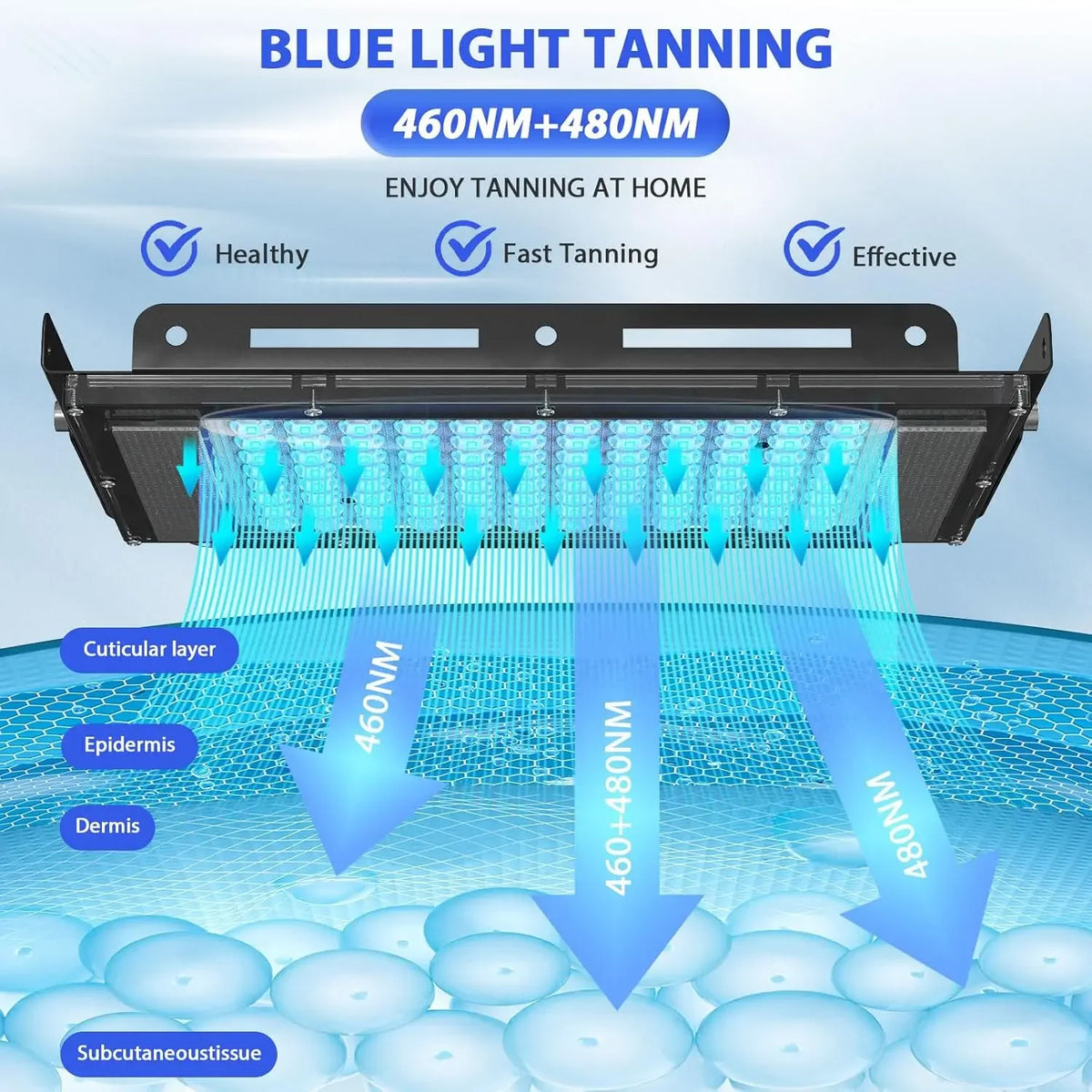 Lámpara de bronceado ultravioleta, trípode de 50W, lámpara Solarium para cuerpo bronceado, 96 Uds., longitud de onda de lámpara de luz azul, 460nm y 480nm, cuidado de la piel