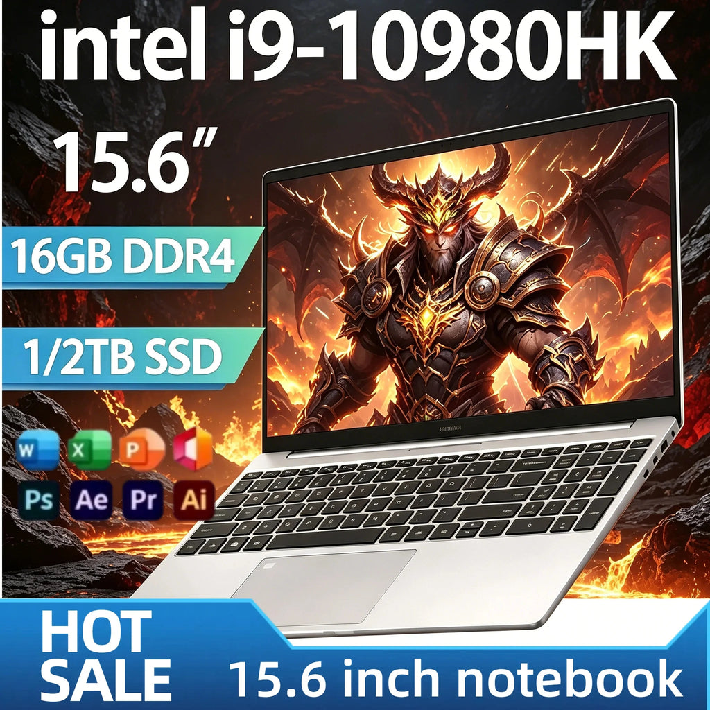 Portátil para juegos Intel Core i9 10980HK de 15.6 pulgadas, 8C16T, 2.4-5.3GHz, 32GB de RAM, 2TB SSD, huella dactilar, WiFi6, 4K, Ultrabook Pro Max, rápido