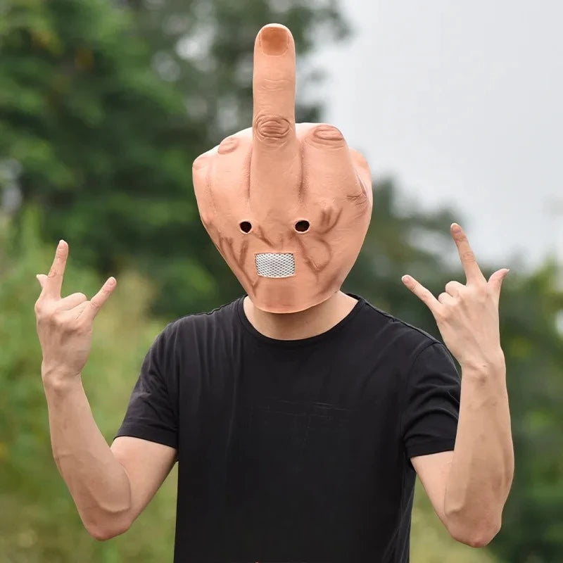 Máscara de látex de dedo medio para Halloween, accesorio divertido para bromas y actuaciones en bares