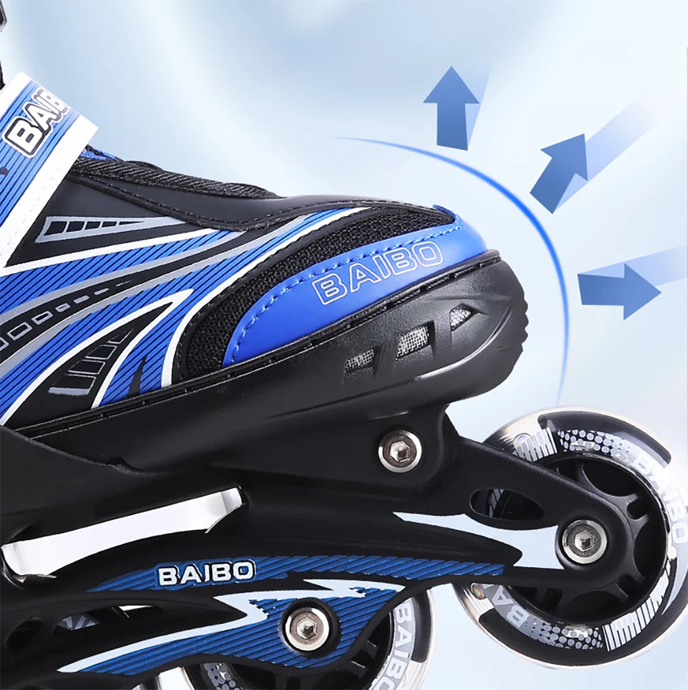 Patines en línea intermitentes, zapatos de Skate de 4 ruedas para principiantes, niños y niñas, zapatillas de patinaje al aire libre, tamaño ajustable 15cm-24,5 cm
