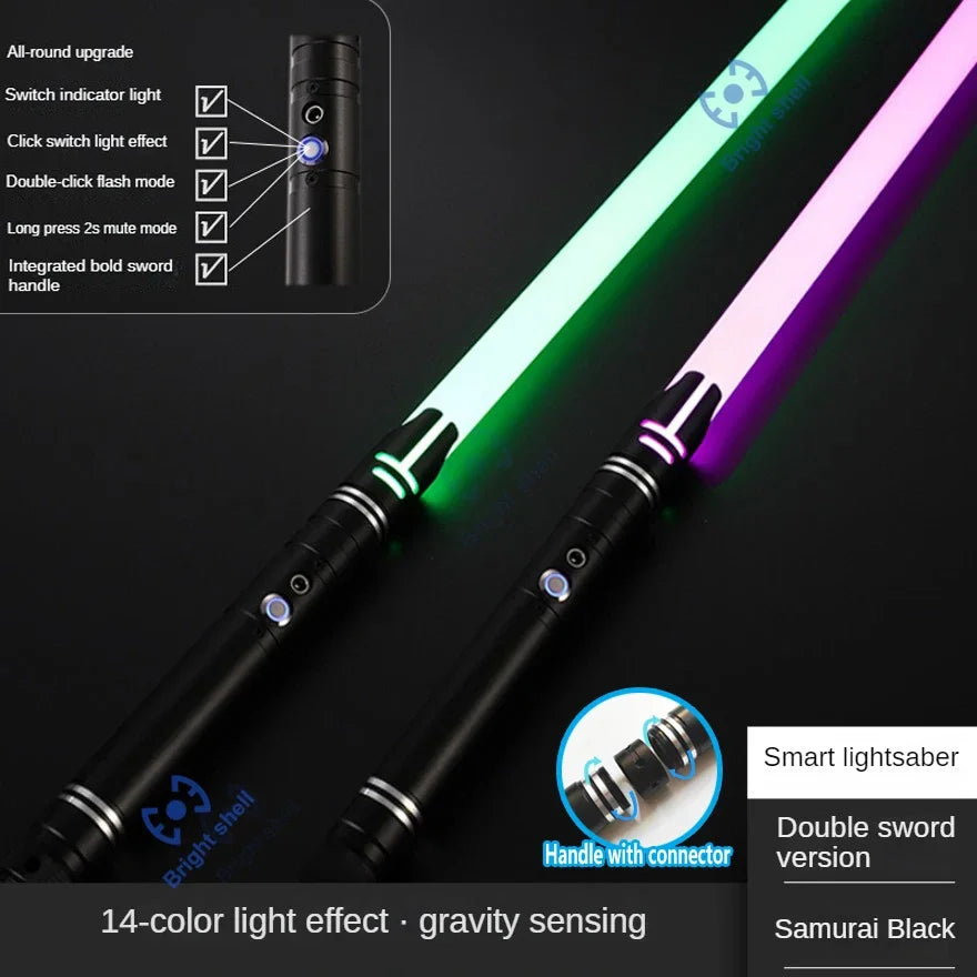 Juguete de sable de luz láser de metal, sable de luz RGB con 15 cambios de color, sonidos, efectos Force FX, FOC, juguete bláster, regalo de espada láser Jedi