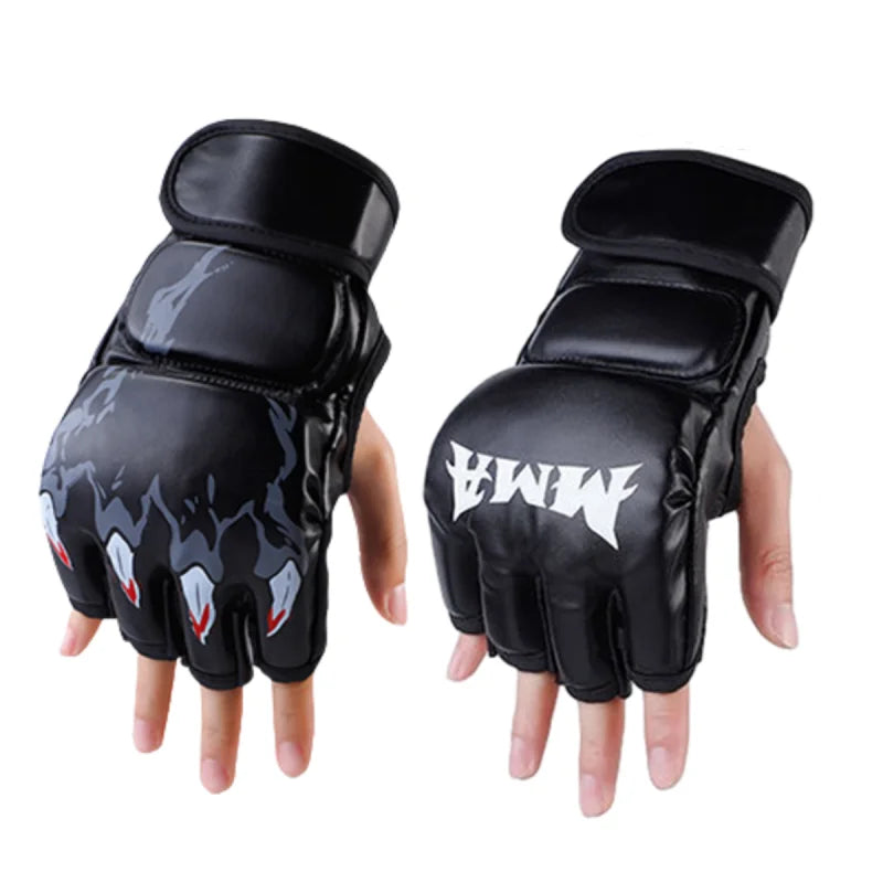 Guantes de boxeo de medio dedo de PU, guantes de cuero PU para lucha MMA, Kick Boxing, Karate, Muay Thai, guantes de entrenamiento, equipo de entrenamiento