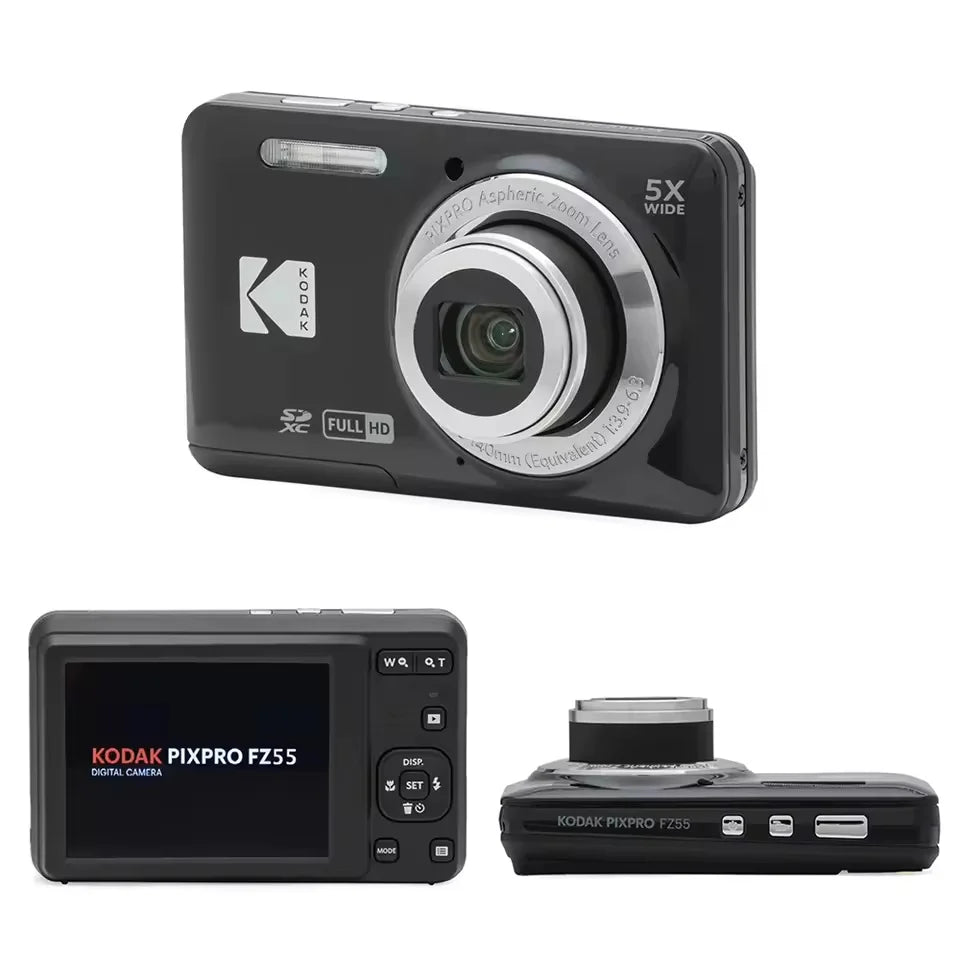 Cámara digital KODAK PIXPRO FZ55 1080P Full HD con video, pantalla LCD de 2.7'', zoom óptico 5X, gran angular de 28 mm, 16MP, para vlogging, paisajes y uso doméstico.