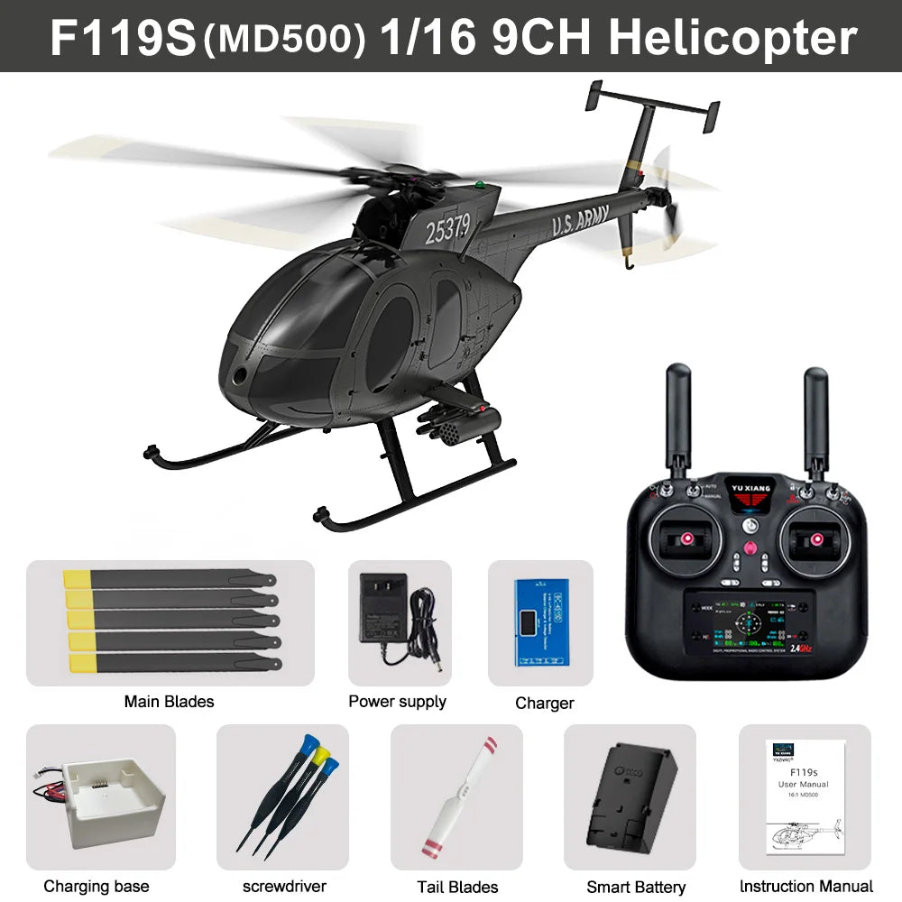 Nuevo YUXIANG F119S(MD500) helicóptero 9CH GPS 1/16 flujo óptico sin escobillas 18Min avión de lucha para regalo de vacaciones