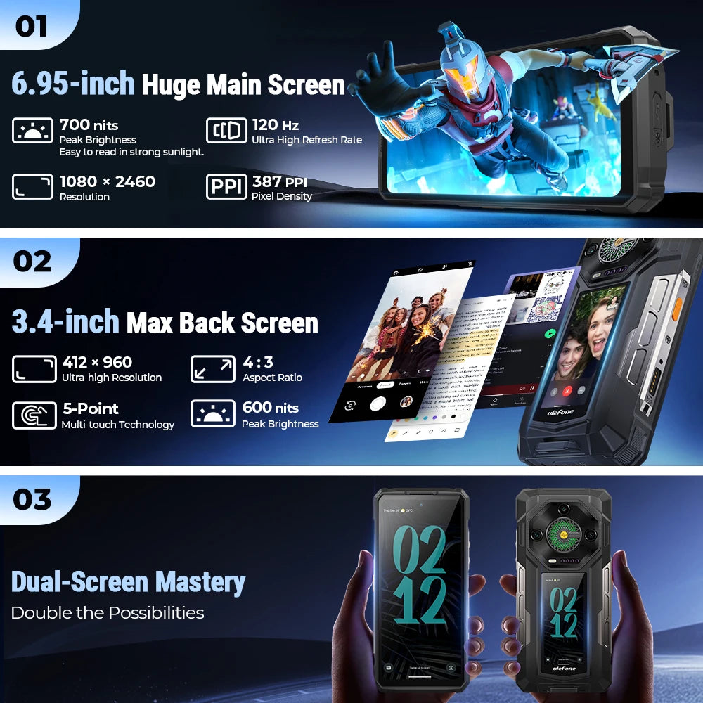 Teléfono resistente Ulefone Armor 33 Pro 5G, smartphone Android 14, 6.95", 120Hz, hasta 32GB+512GB, 25500mAh, NFC, carga de 66W, altavoz potente