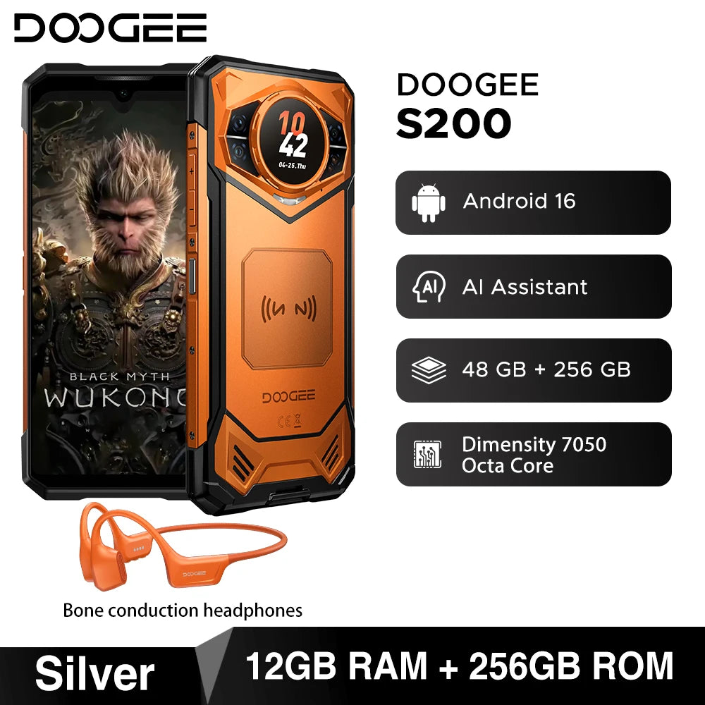 Estreno mundial del teléfono resistente DOOGEE S200 5G, pantalla de 6,72" a 120Hz, 48GB de RAM, 256GB de ROM, cámara principal IA de 100MP, 10100mAh, Android 16, NFC