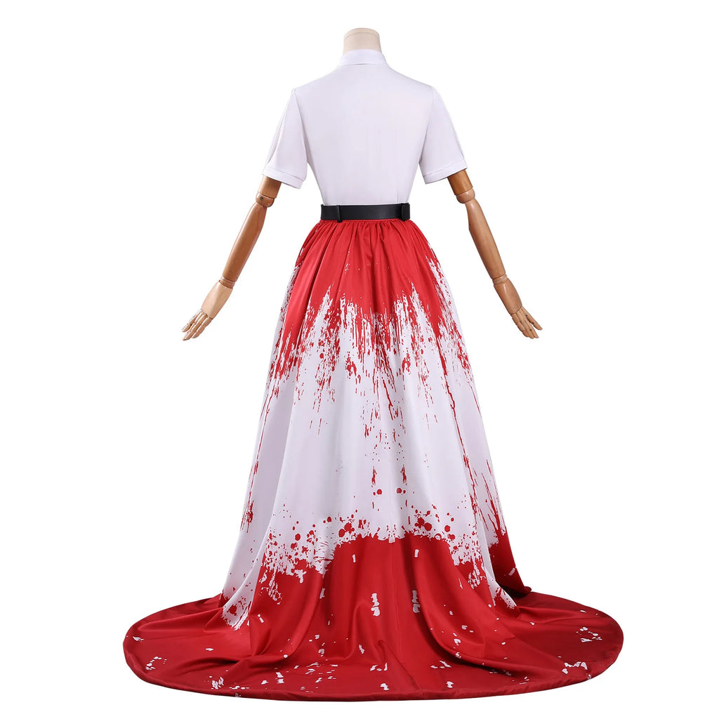 Disfraz de Cosplay de Chica Prohibida de Terror en Rojo, Vestido Manchado de Sangre, Disfraz de Carnaval de Halloween para Mujer