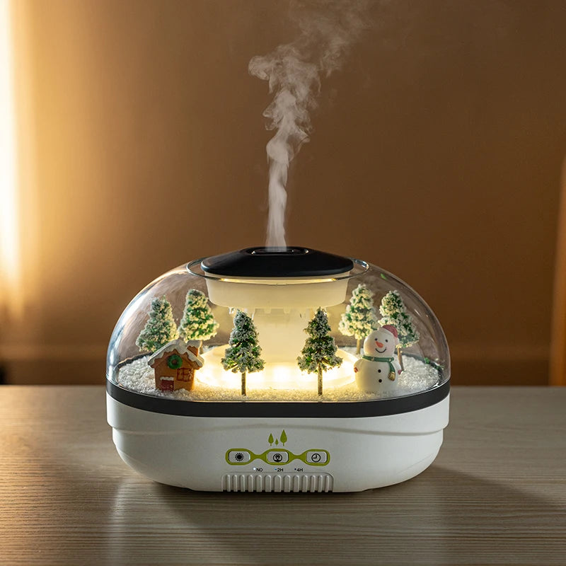 Humidificador de Aire con Diseño de Nieve Simulada, Difusor de Aroma con Forma de Muñeco de Nieve, Decoración del Hogar, Paisaje Nevado Creativo. Ideal para Dormitorio, Oficina, Yo
