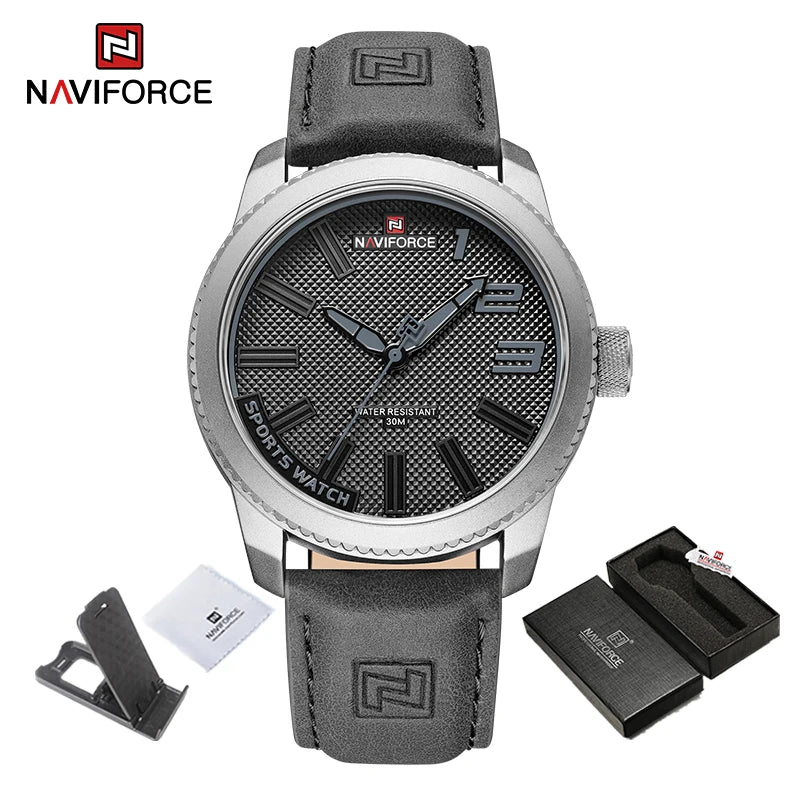 Reloj deportivo NAVIFORCE para hombre, estilo militar, resistente al agua 30 m, correa de piel, reloj de pulsera para caballero, informal y de lujo, Reloj Hombre