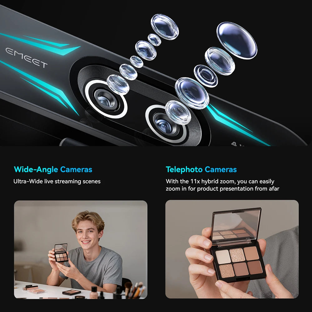 Cámara Web 4K 1080P 60fps EMEET C60E, Cámara USB Binocular 4K con Luz RGB para Streaming/Juegos, Cámara de Video para Computadora